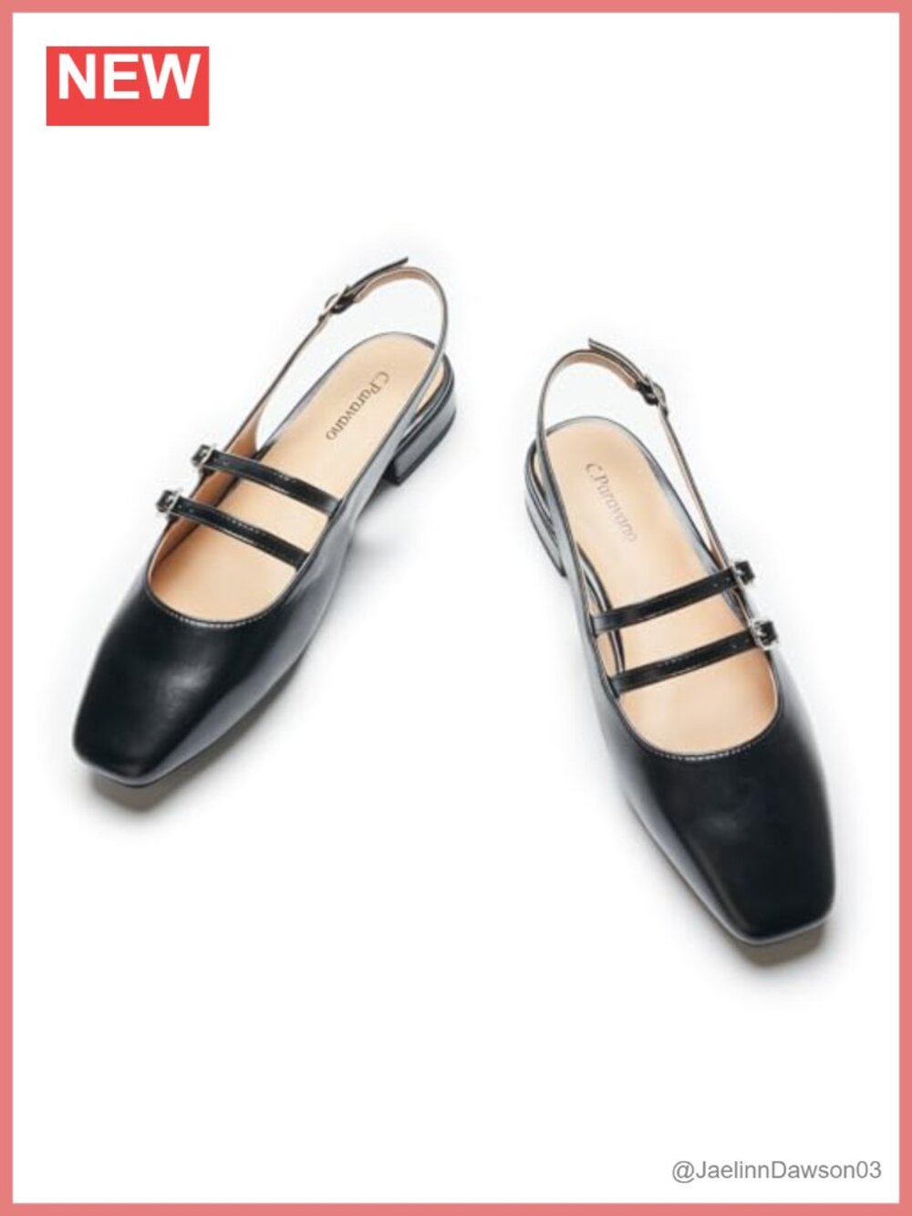 C. Paravano Slingback Flats Women's Mary Jane Sandals Square Toe - Lambskin